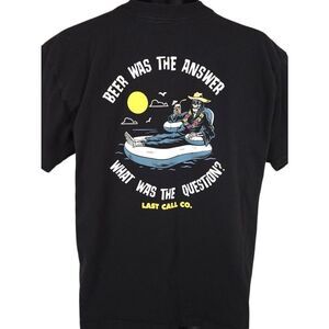 Last Call Co T Shirt Mens Size Large Black Beer Was The Answer Skeleton